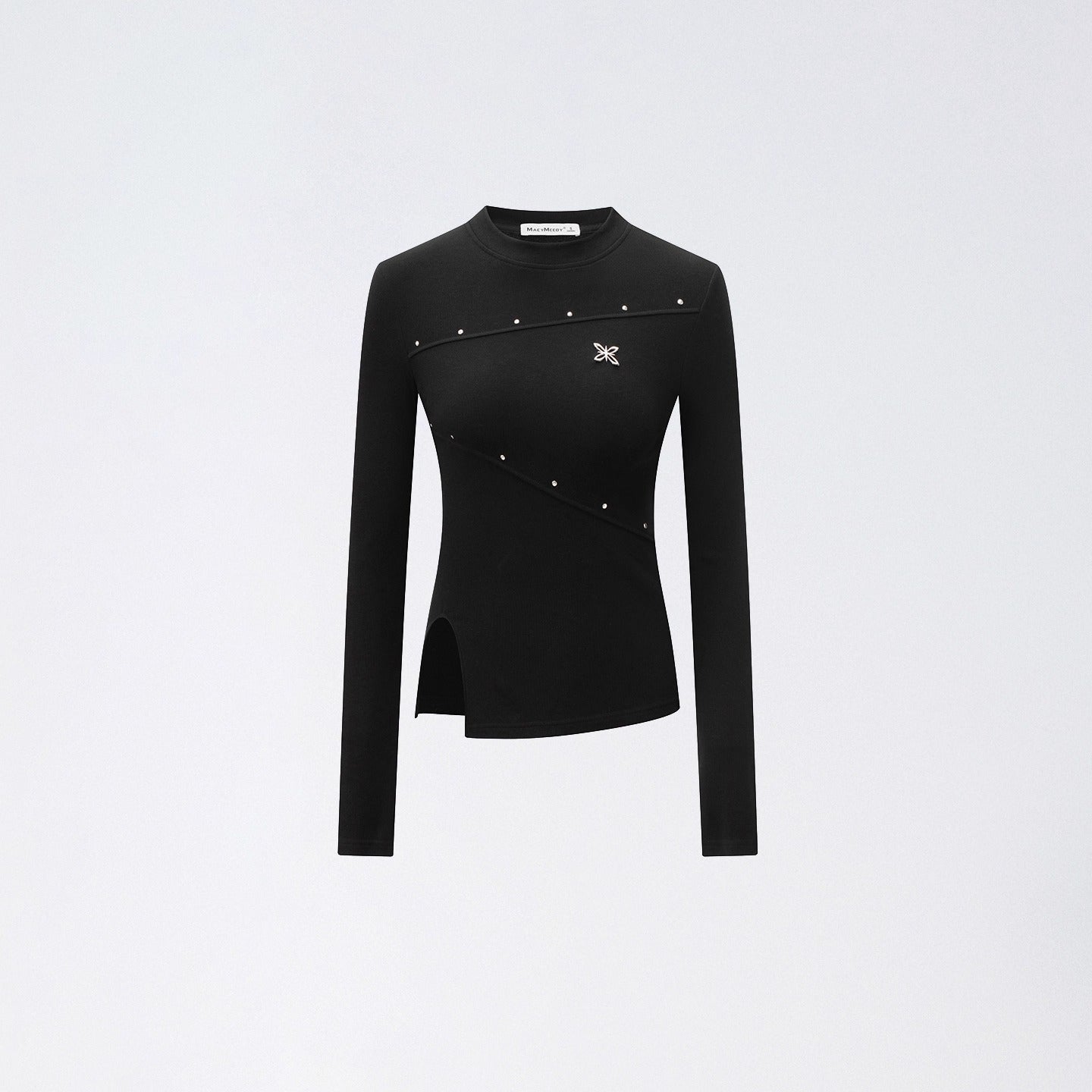 Slit Long-Sleeve Statement Base T-Shirt