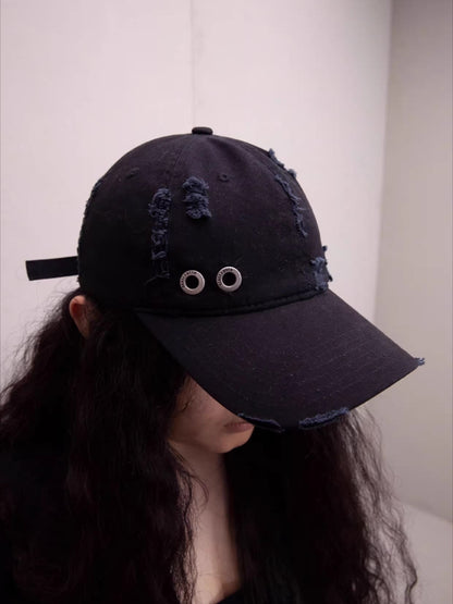 Distressed Washed Eyelet Baseball Cap