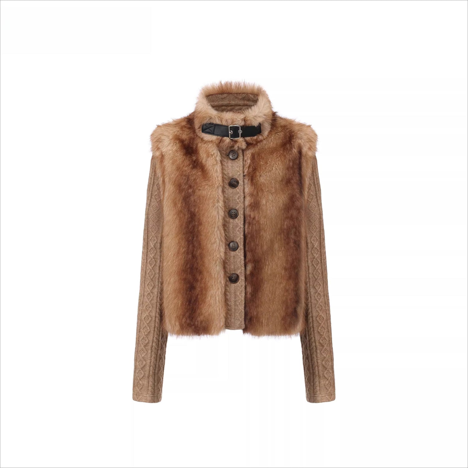 Detachable Sleeve Knit Eco-Fur Jacket