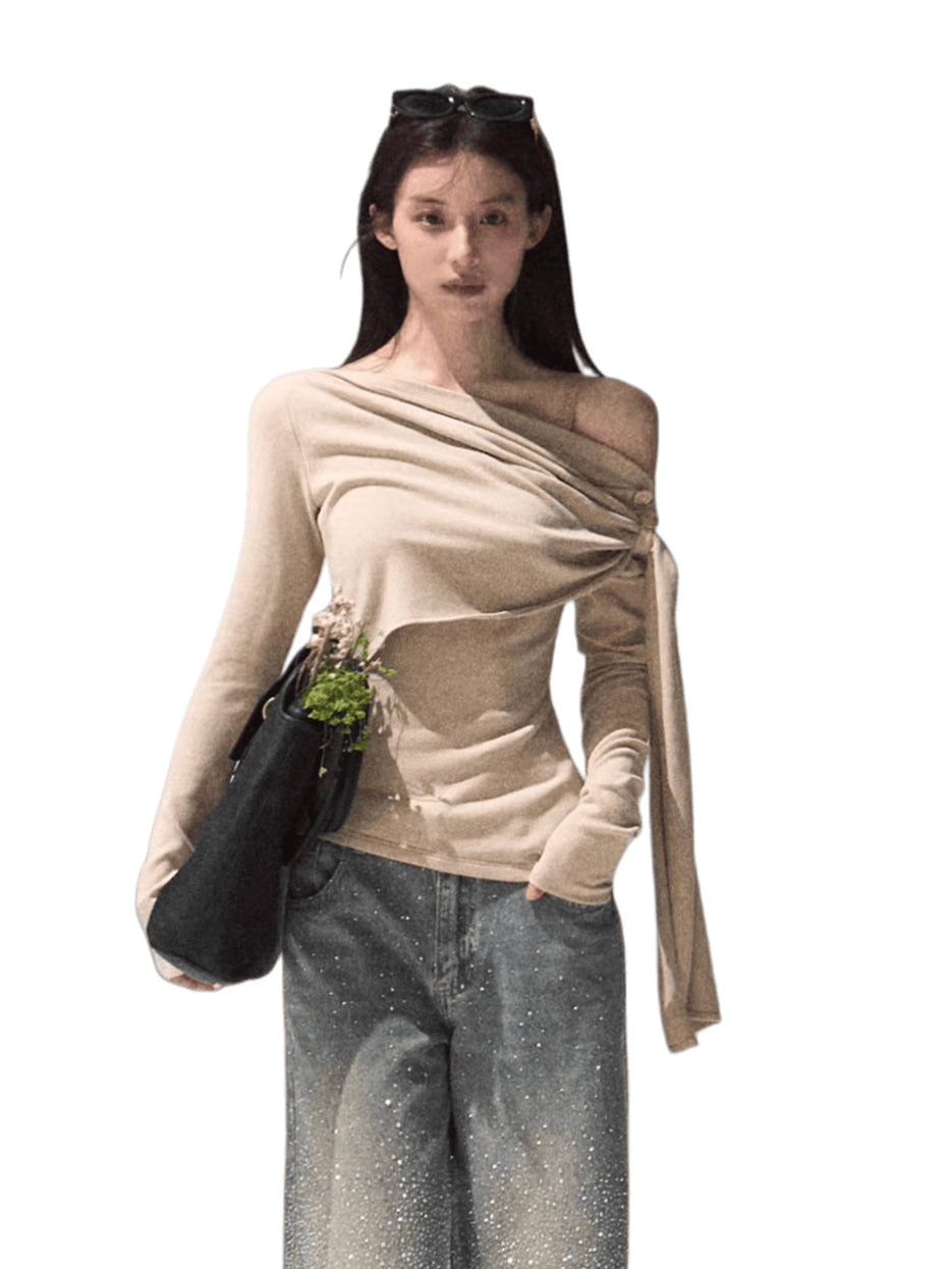 Draped Wrap-Neck Slim-Fit Knit Base Layer