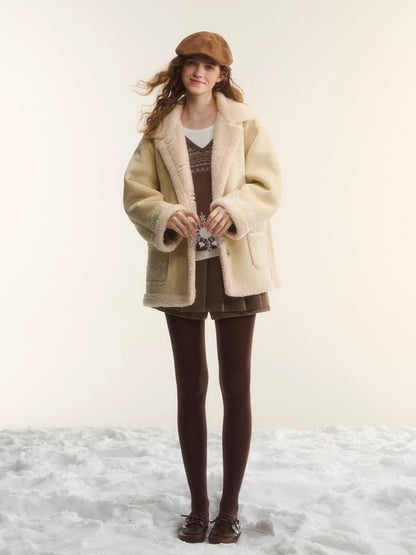 Suede Embroidered Fleece-Lined Jacket