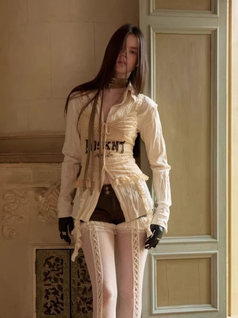 Patchwork Ruffle Pleated Waist-Fitted Shirt