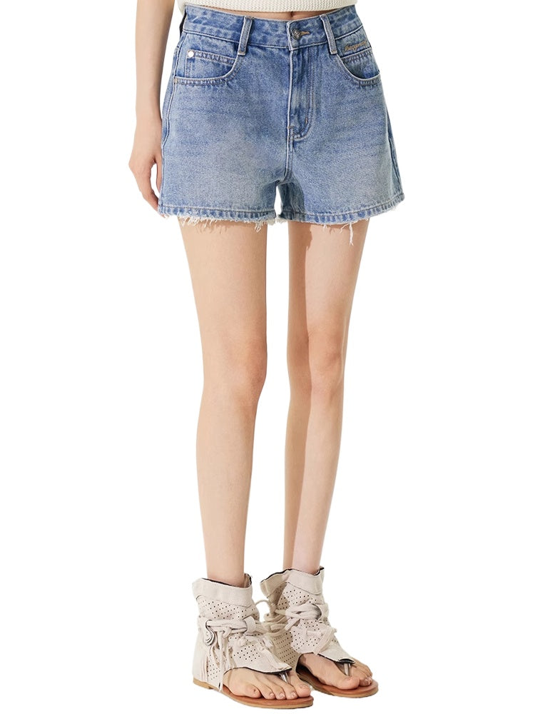 Raw-Edged Cool Denim Shorts - CHINASQUAD