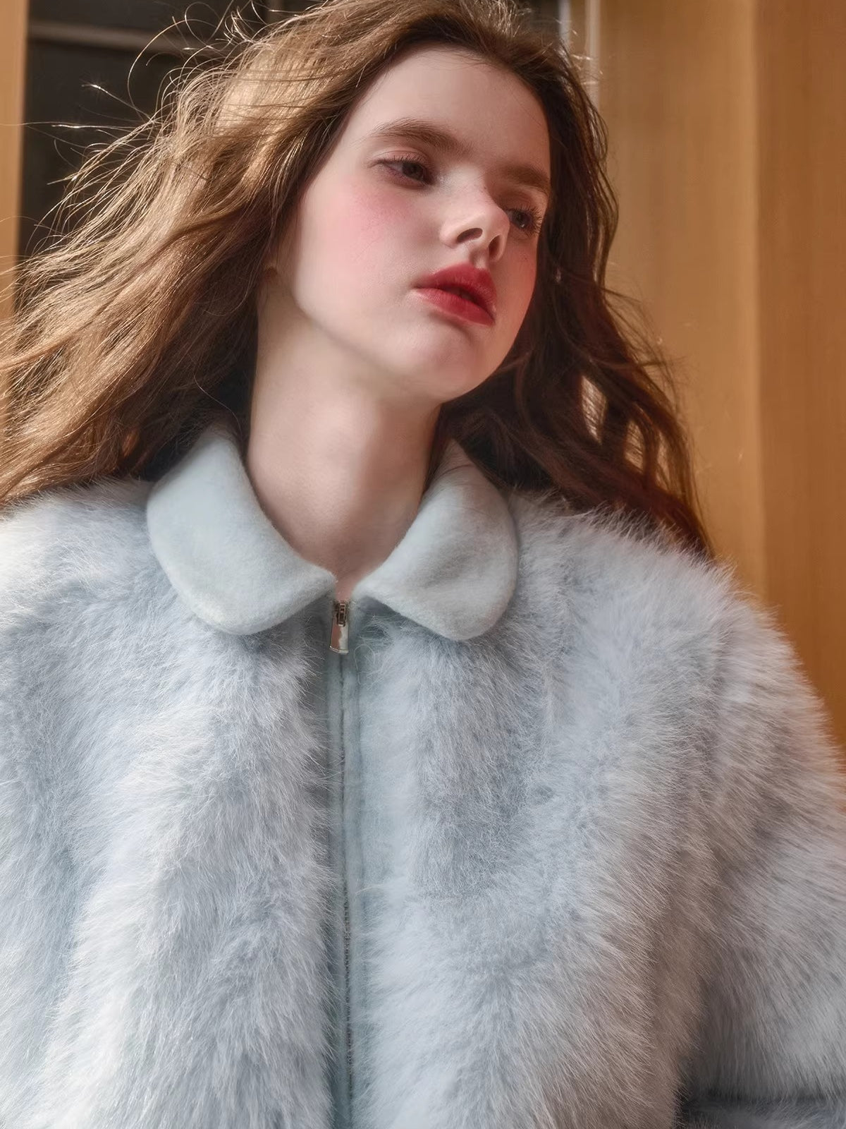 Faux Leather Peter Pan Collar Jacket