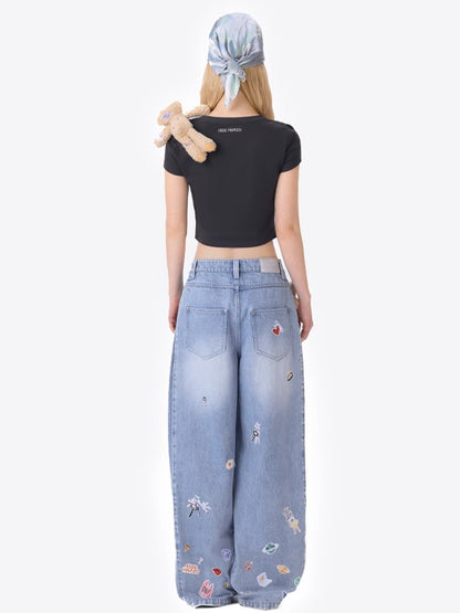 Blue Teddy Denim Wide-Leg Pants