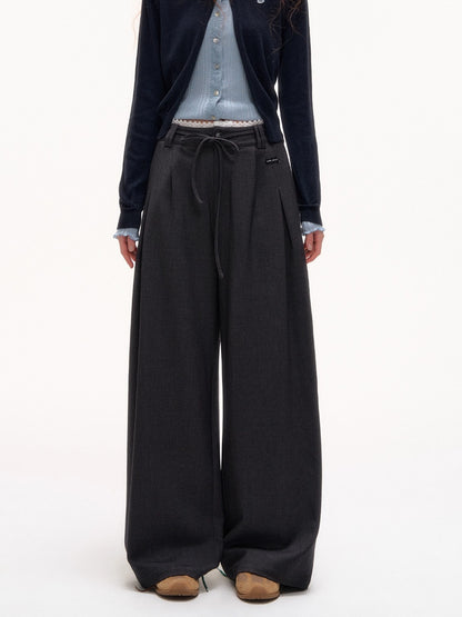 Lace-Trim Waist Tie Wide-Leg Pants