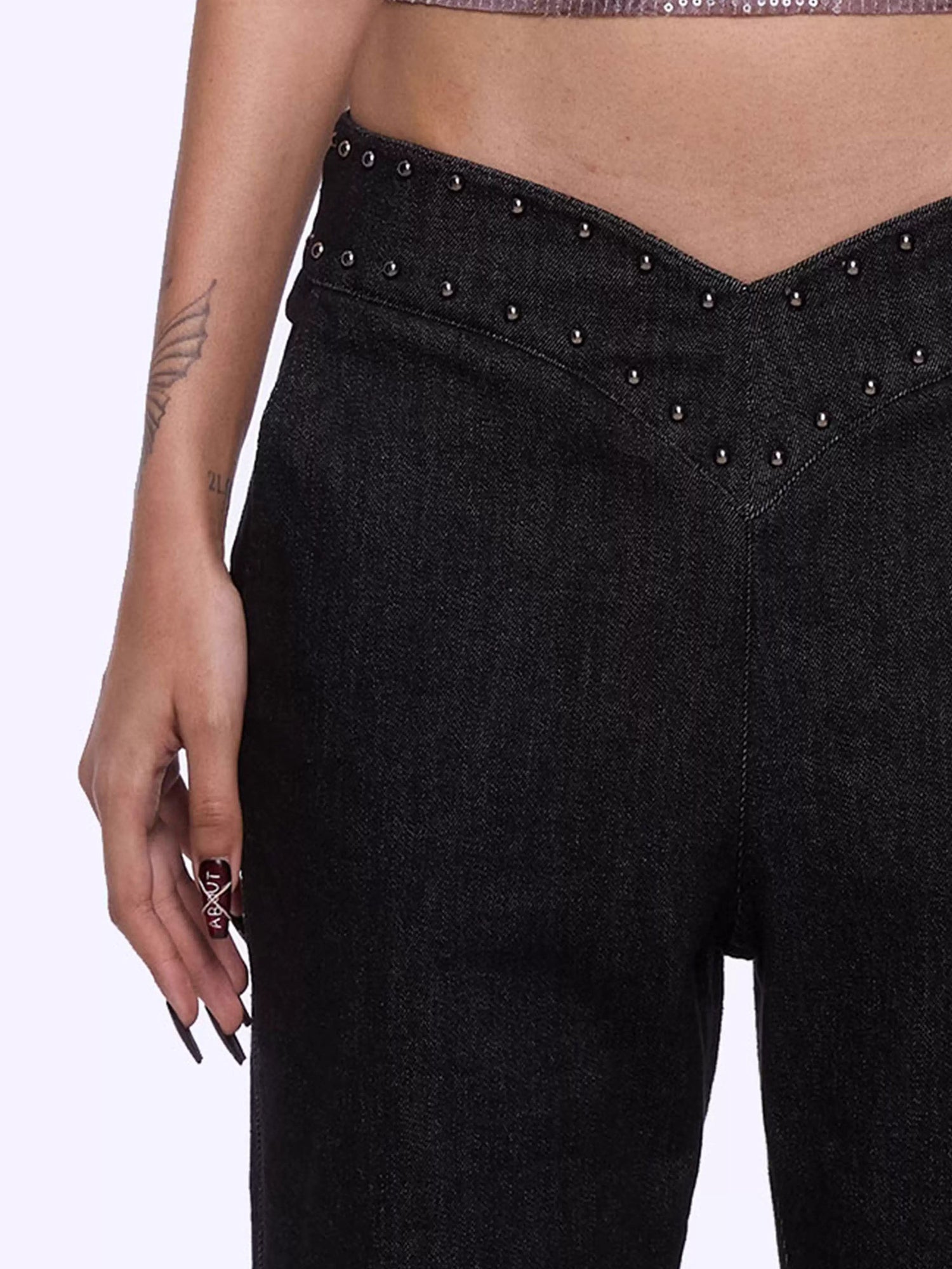 Studded Leopard-Print Micro-Flared Denim Pants