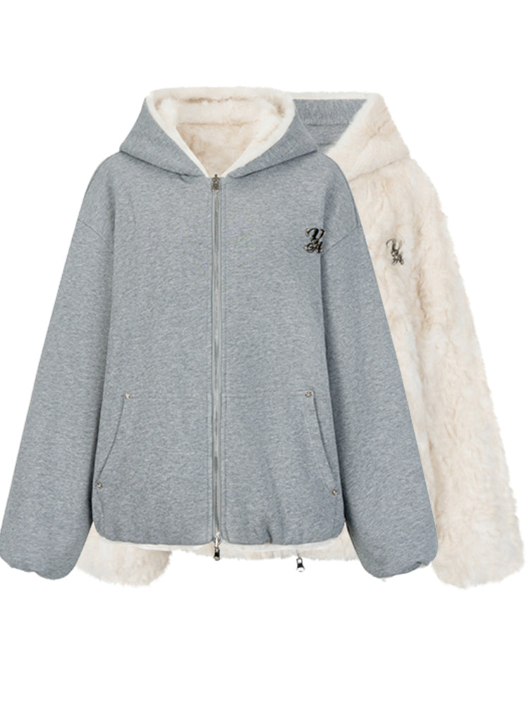 Reversible Fleece Hooded Zip-up Jackets