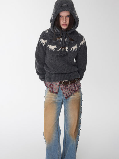 Fair Isle Pony Jacquard Chunky Knit Sweater