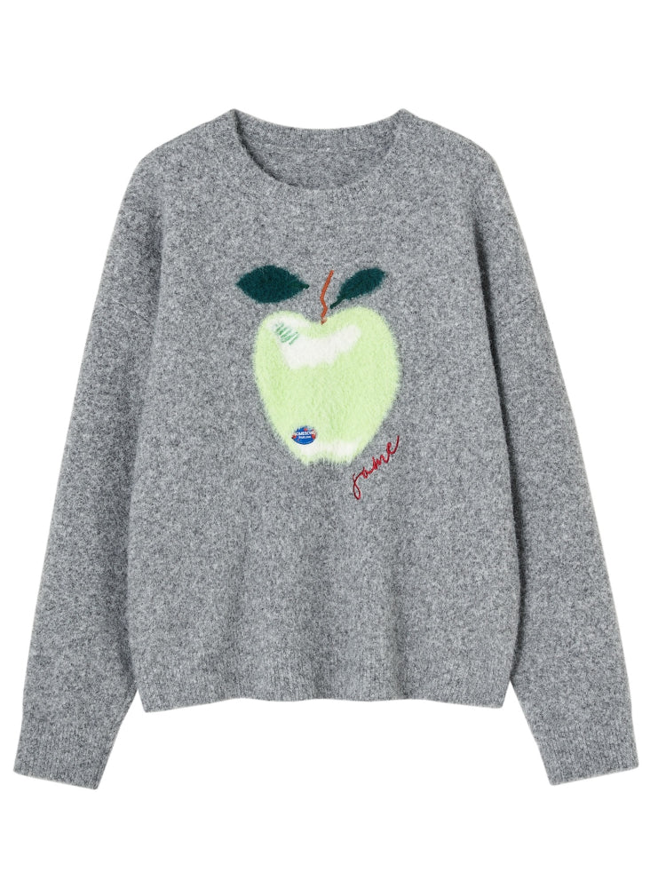 Gray Fun Apple Cloud Knit Sweater