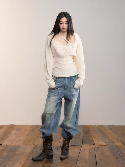 Washed Straight-Leg Denim Pants