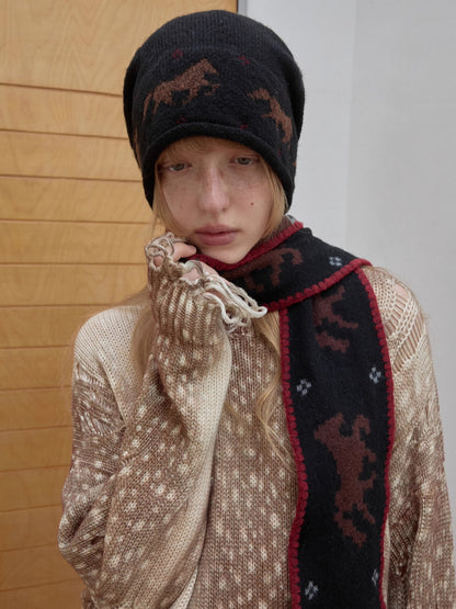 Vintage Deer Print Distressed Knit Sweater