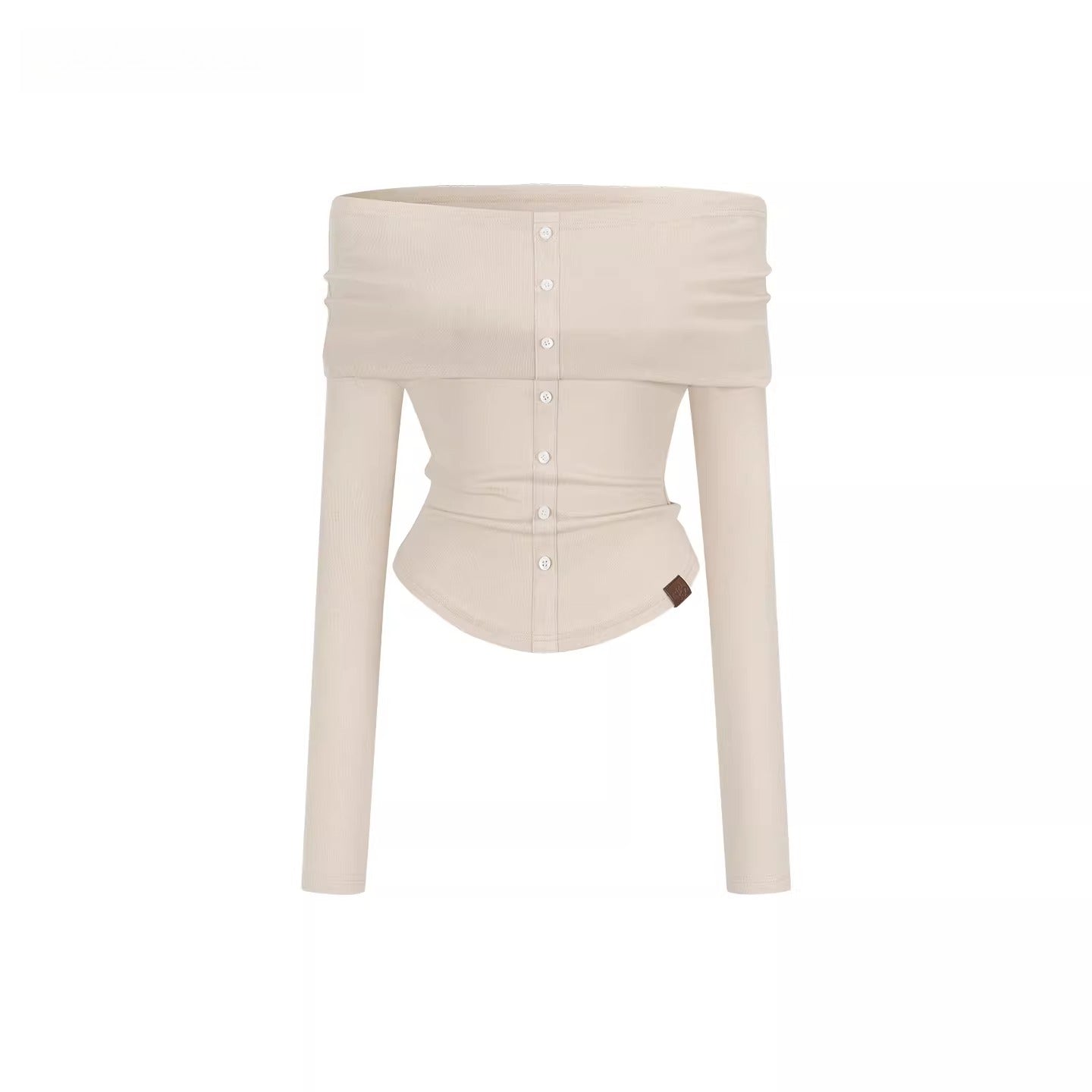 Off-Shoulder Long-Sleeve Knit T-Shirt