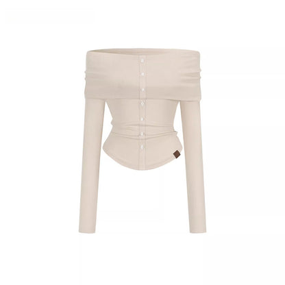Off-Shoulder Long-Sleeve Knit T-Shirt