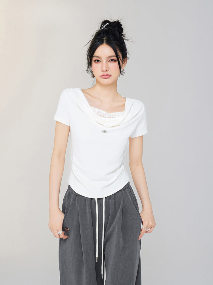 One-shoulder Lace T-shirt