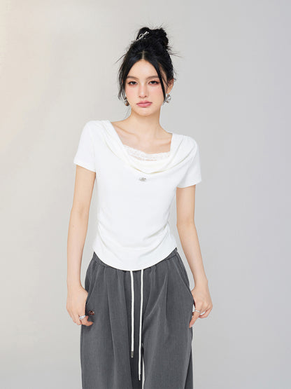 One-shoulder Lace T-shirt