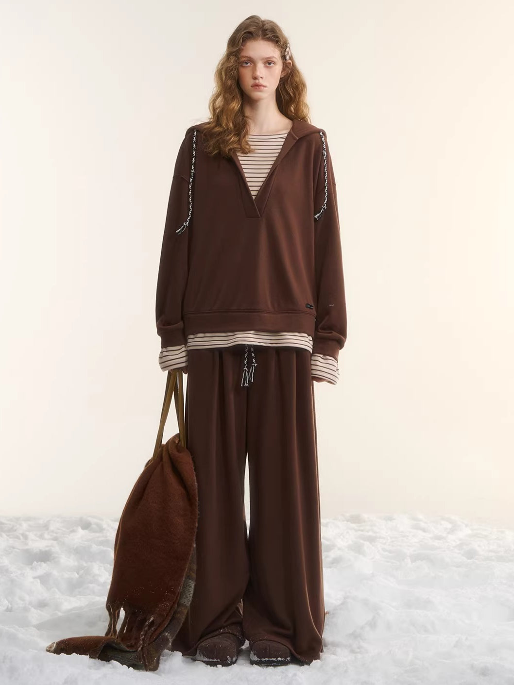 Layered-Effect Sweatshirt &amp; Wide-Leg Sweatpants Set