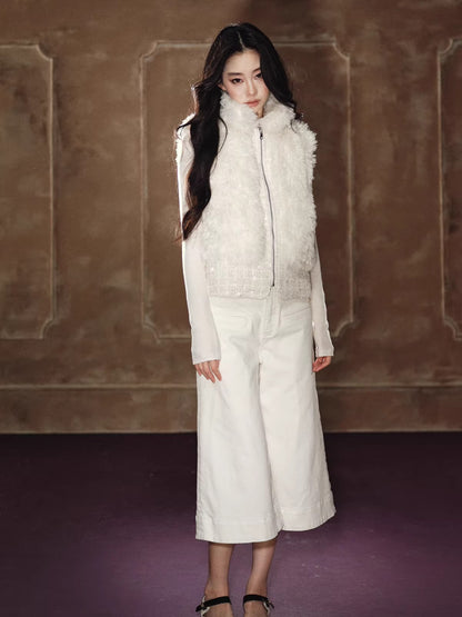 Heavyweight Beaded Wool-Blend Fleece Vest