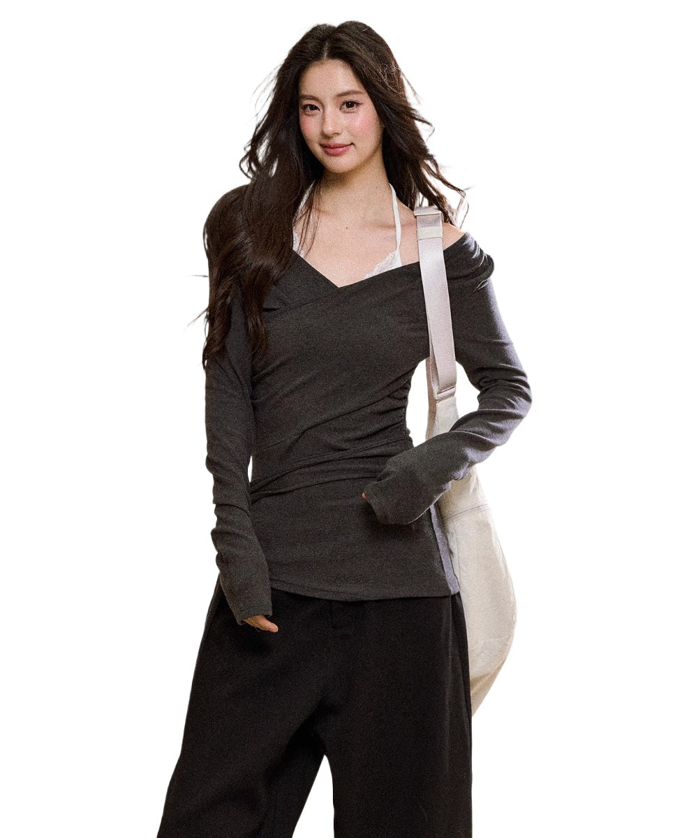 Cross Off-Shoulder Layered Blouse - CHINASQUAD