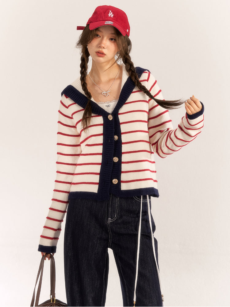 Striped Color-Block Knit Cardigan