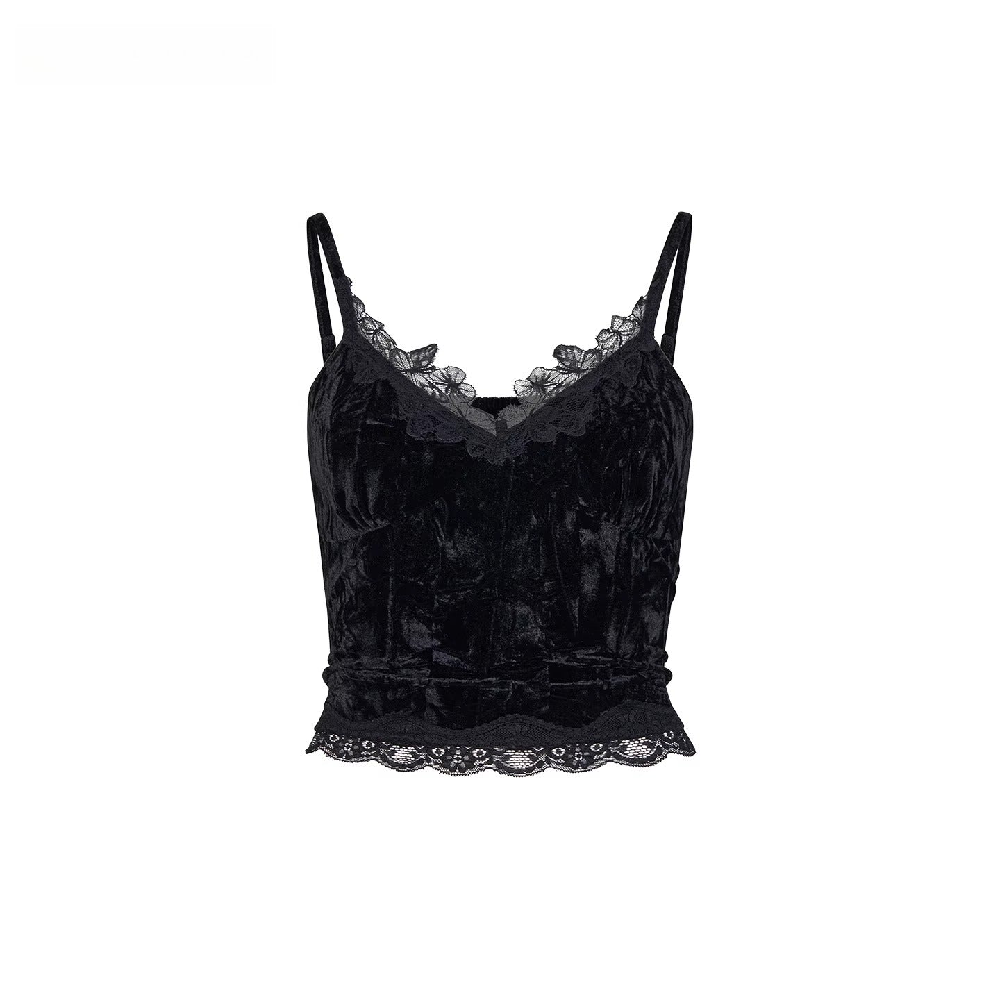 Velvet &amp; Lace Spliced Slim-Fit Camisole