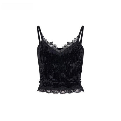 Velvet &amp; Lace Spliced Slim-Fit Camisole