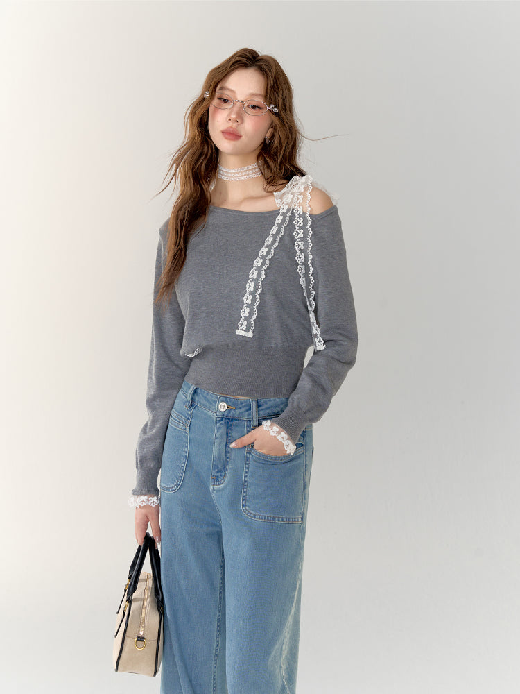 Lace-Up Shoulder Sweatshirt