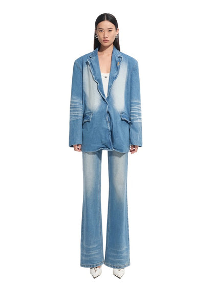 &quot;Caracal Series&quot; Washed Twill Denim Blazer - CHINASQUAD