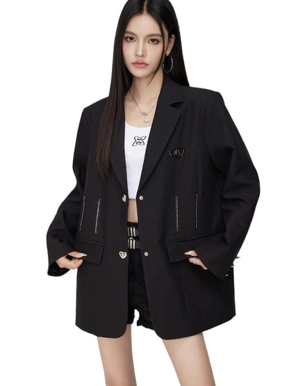 (Final Sale) Black Oversized Zipper Blazer