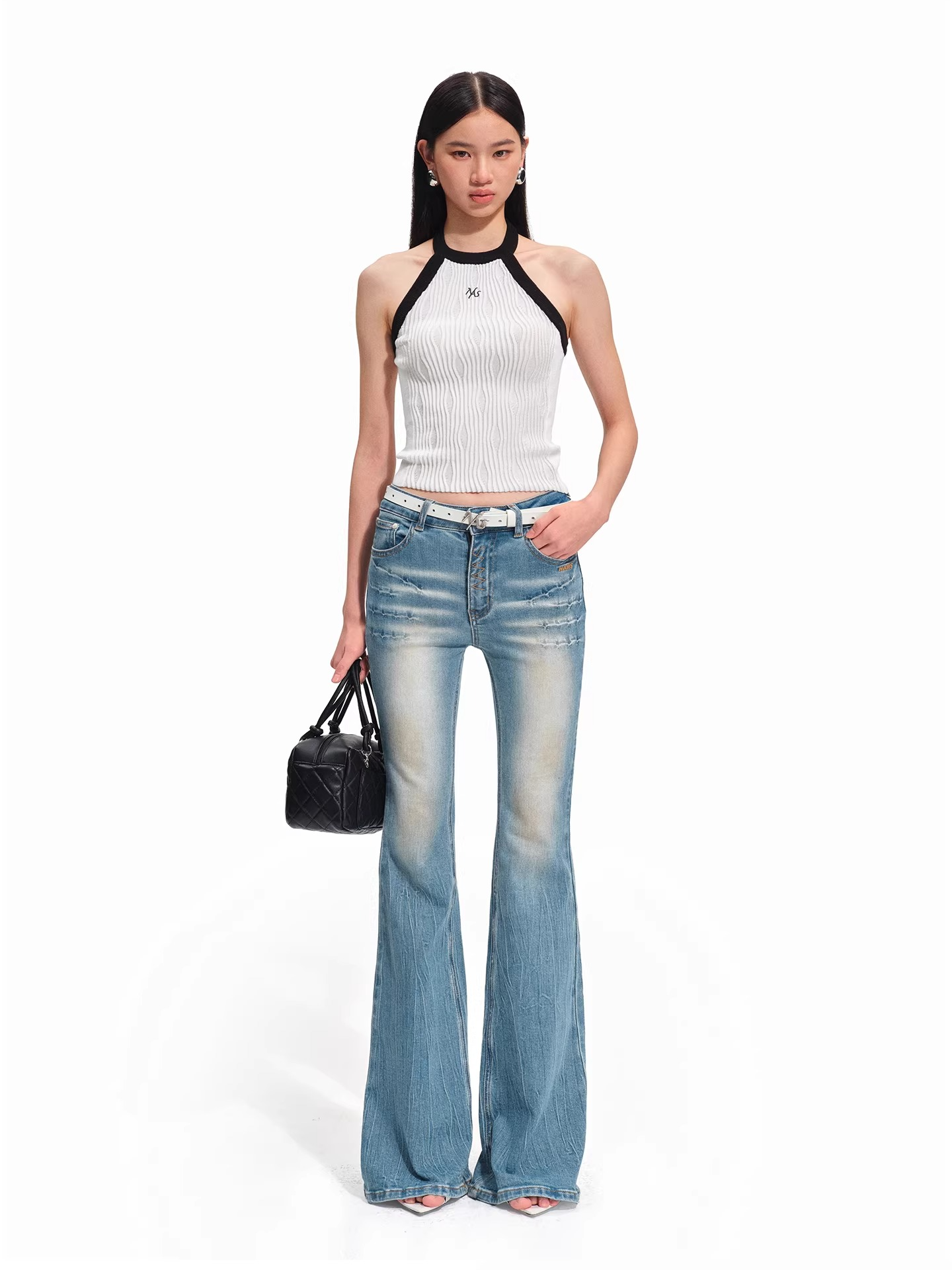 Asymmetric Ribbed Halter Knit Top