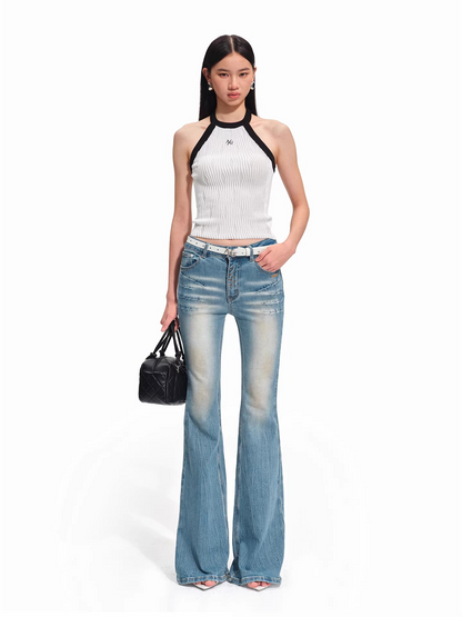 Asymmetric Ribbed Halter Knit Top