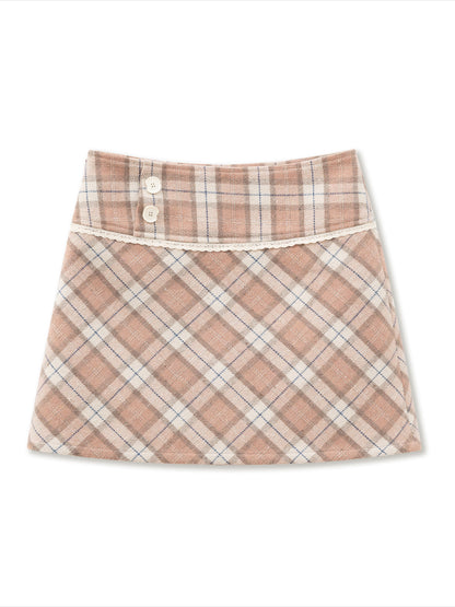 Pink Plaid Wool Mini Skirt