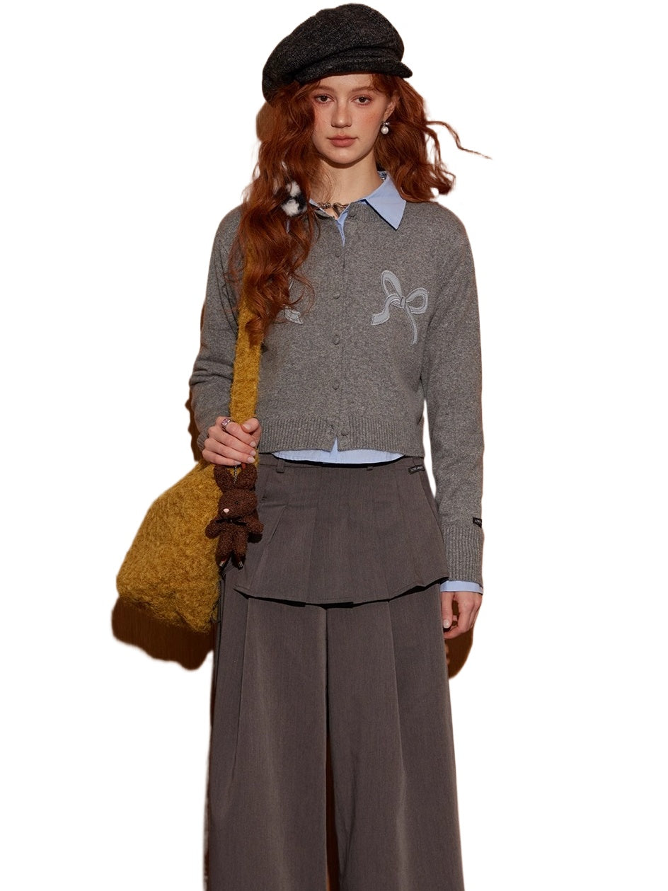 Bow Appliqué Short Knit Cardigan
