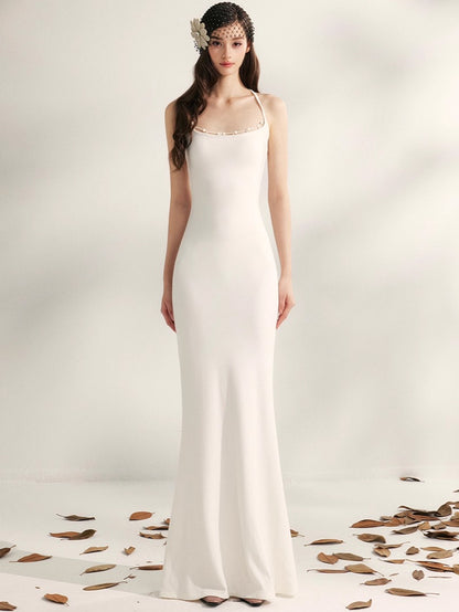 Jasmine Beaded Halter Knit Mermaid Dress