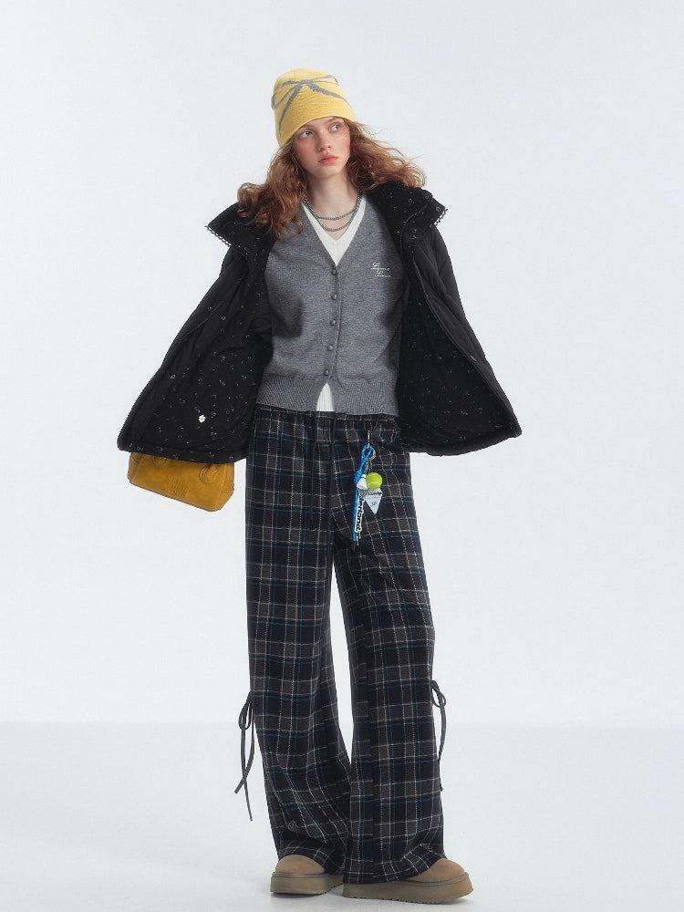 Plaid Drawstring Bowknot Pants