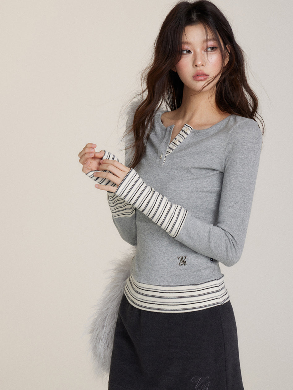 Stripe Patchwork Base Layer Long-Sleeve T-Shirt