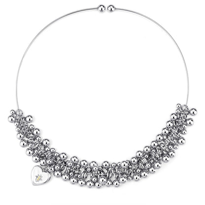 Silver-Tone Heart Charm Beaded Choker