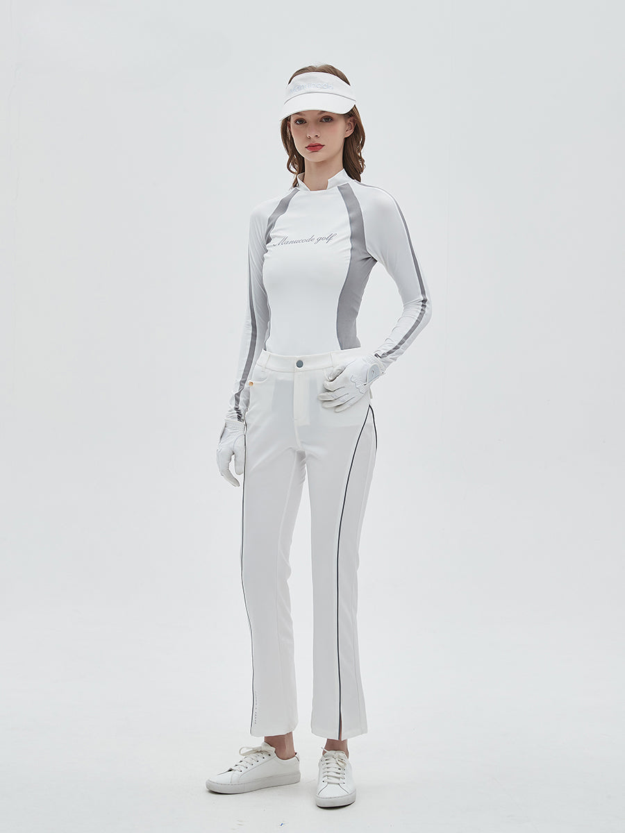 White Quick-dry Golf Turtleneck Top &amp; Trousers Set