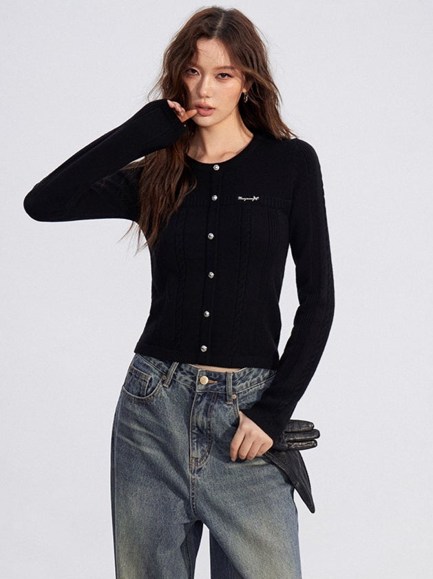 Dual-Layer Cable-Knit Long-Sleeve Turtleneck