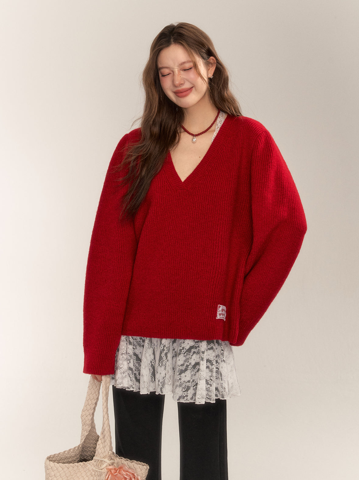 Halter V-Neck Loose Knit Sweater