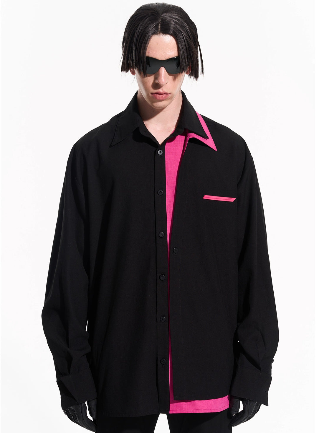Layered Contrast Multi-Collar Asymmetric Shirt