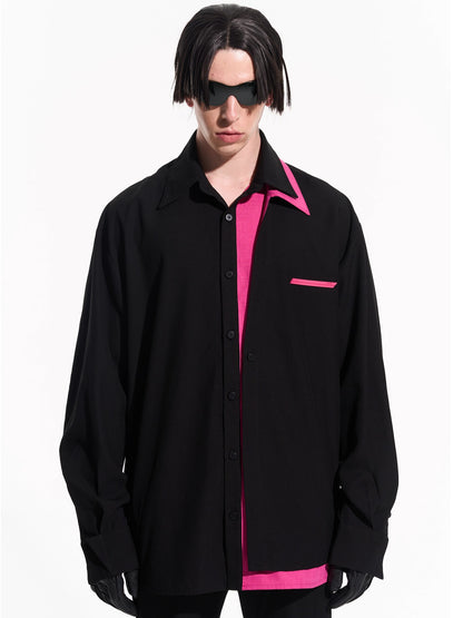 Layered Contrast Multi-Collar Asymmetric Shirt
