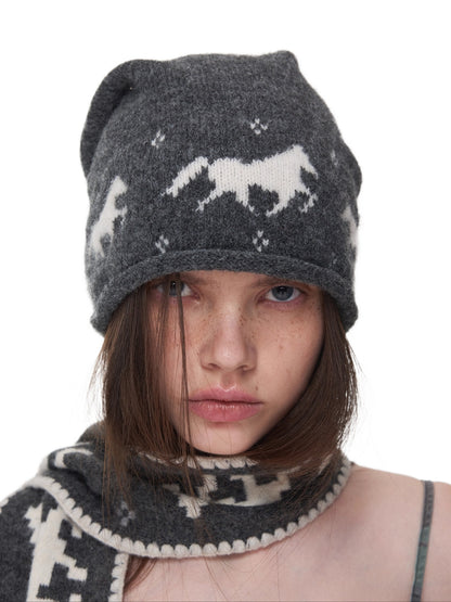 Fair Isle Pony Jacquard Knit Beanie