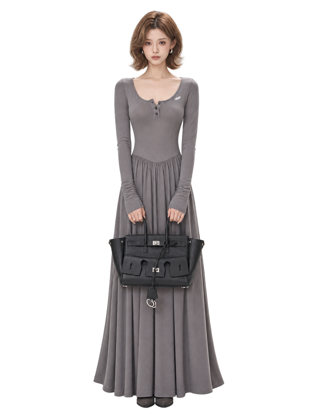 Vintage Square-Neck Paneled Maxi Dress