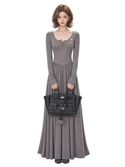 Vintage Square-Neck Paneled Maxi Dress