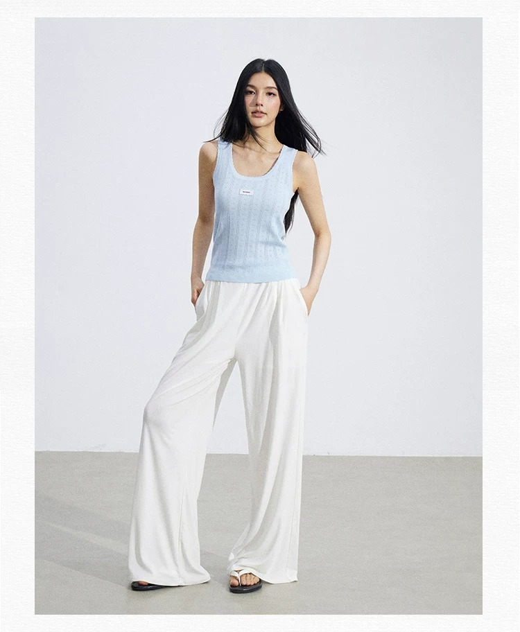 Lace Trim Textured Ice Silk Tank Top
