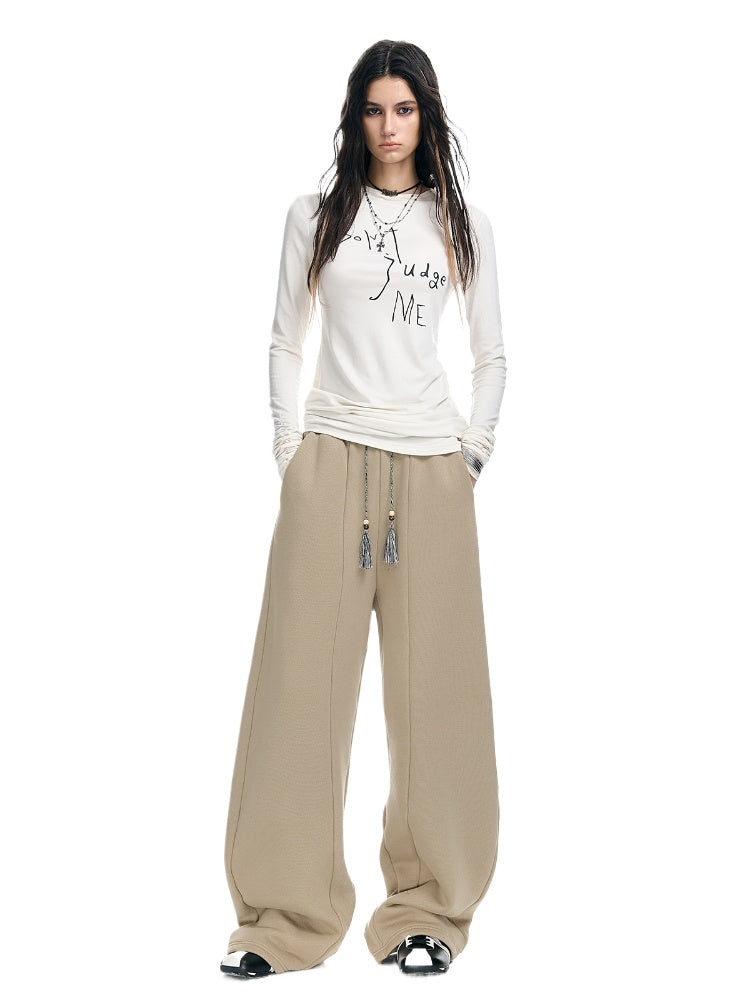 Fleece-Lined Scimitar Wide-Leg Sweatpants