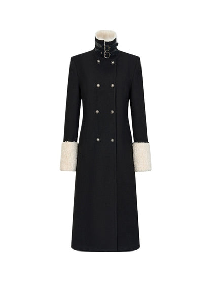 Wool Fleece Trim Long Coat