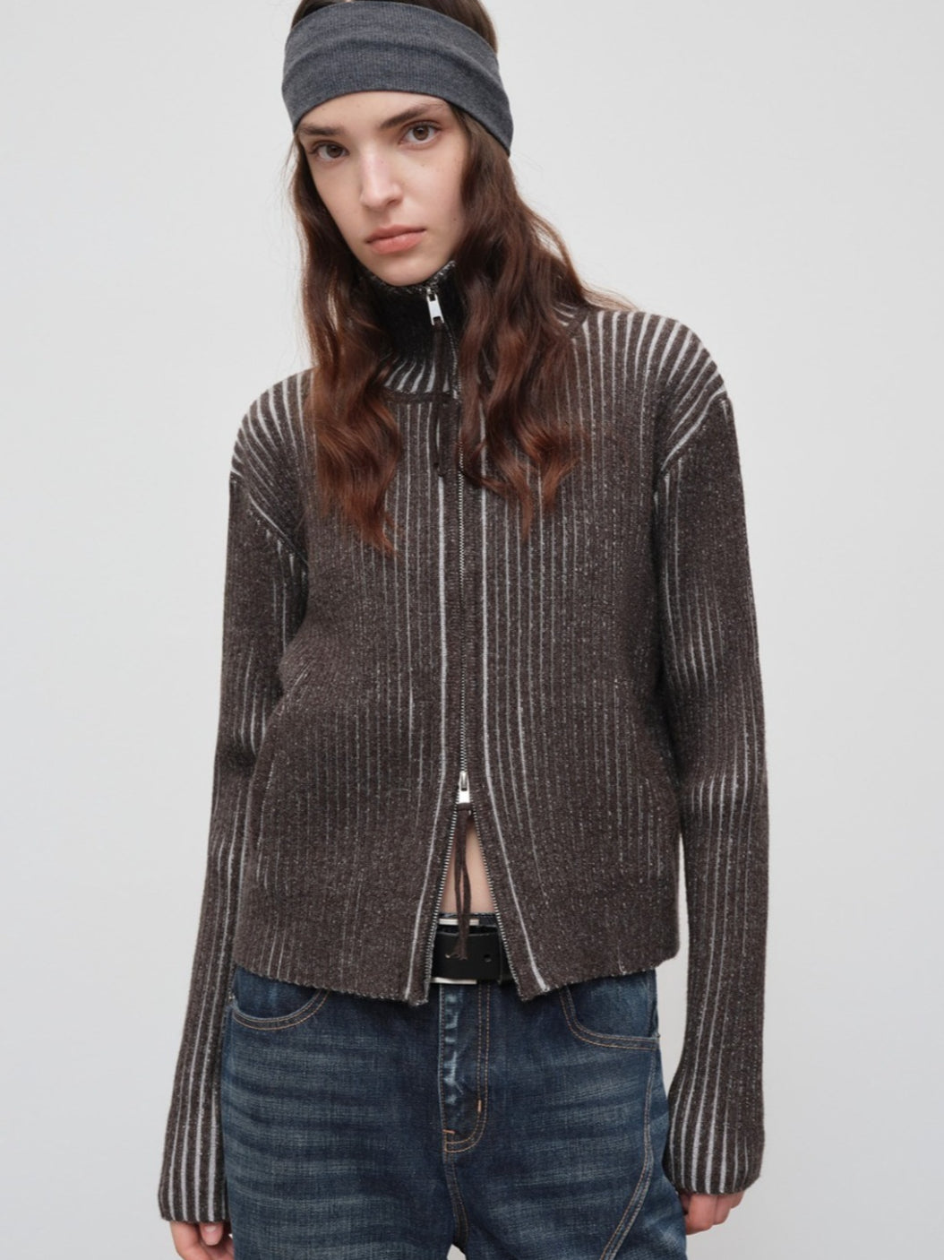 Retro Lyocell Wool Mandarin Collar Knit Cardigan