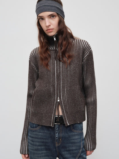 Retro Lyocell Wool Mandarin Collar Knit Cardigan